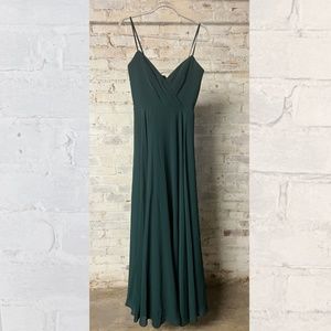 hunter green chiffon spaghetti strap flowy bridesmaid dress [size 6]